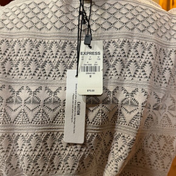 EXPRESS oversized balloon sleeve mixed stitch cardigan belted sweater top - Picture 6 of 8